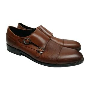 Alfani‎ Men's Luxton Textured Double Monk Cap-Toe Loafers Brown 12 Leather #1461